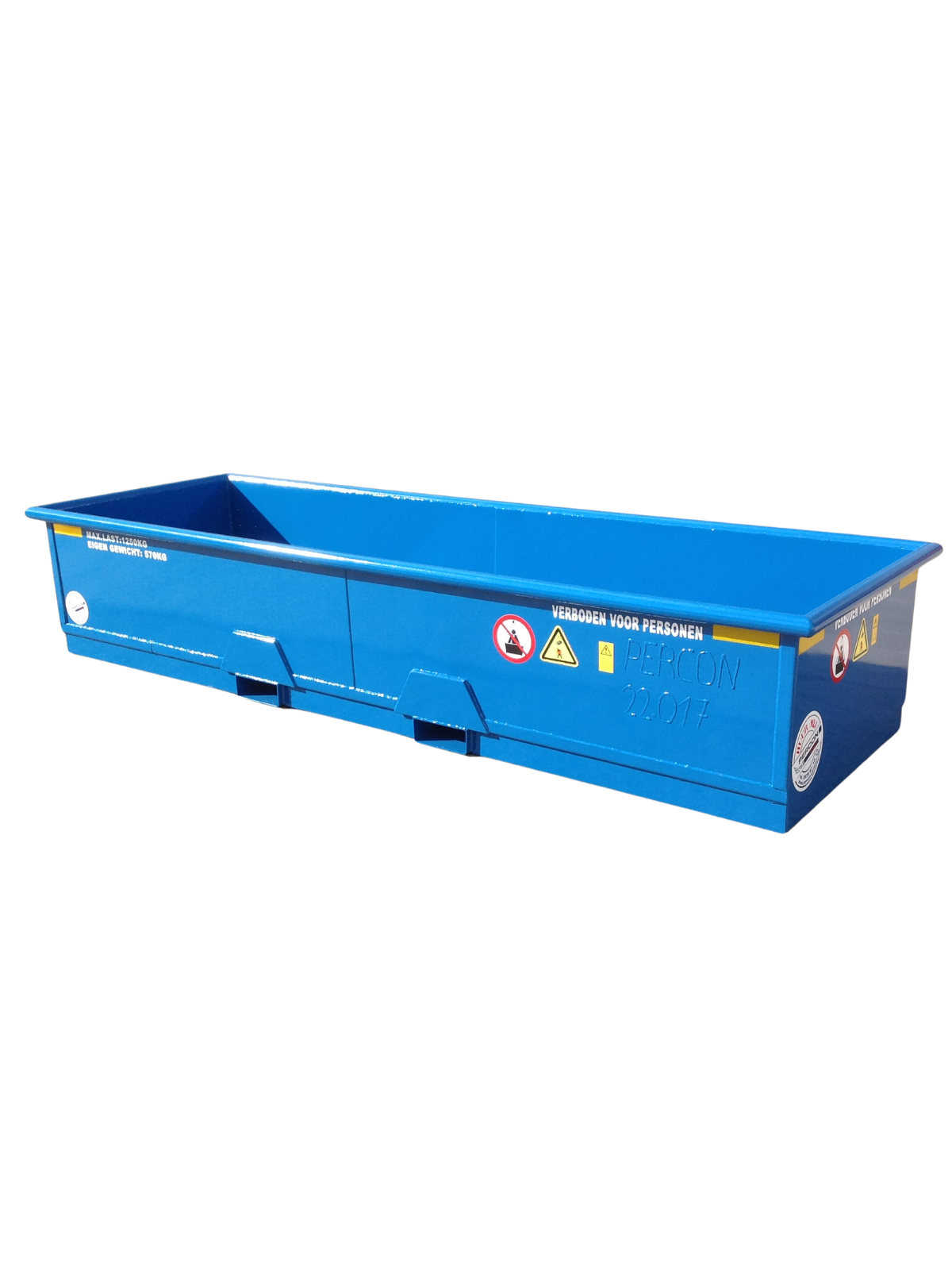 Transportbak 3.5 meter voor heftruck huren | Percon | Gekeurde transportbakken voor veilig transport
